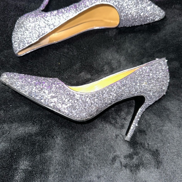 Womens Nine West Chrome/Silver Sequin Glitter Pointed Toe Stiletto Heel Pumps - Picture 8 of 8
